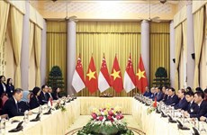 Президент Нгуен Суан Фук провел церемонию встречу и переговоры на государственном уровне с президентом Сингапура