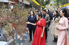 Супруга президента Вьетнама и супруга президента Филиппин посетили цветочный новогодний рынок на улице Ханглыок