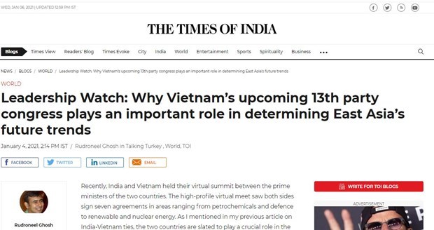 Индииская газета подчеркивает важность XIII всевьетнамского съезда КПВ hinh anh 1