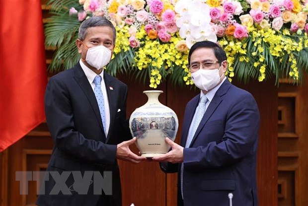 Премьер-министр Фам Минь Тьинь и председатель ОФВ приняли министра иностранных дел Сингапура hinh anh 1