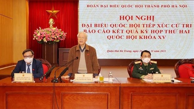 Генеральныи секретарь Нгуен Фу Чонг встретился с избирателями в Ханое hinh anh 1