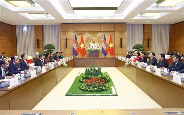 Председатель НС Выонг Динь Хюэ встретил и провел переговоры с Председателем Сената Камбоджи Самдеком Саи Чхумом hinh anh 1