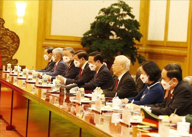 Генеральныи секретарь Нгуен Фу Чонг провел переговоры с Генеральным секретарем, Председателем Си Цзиньпином hinh anh 1