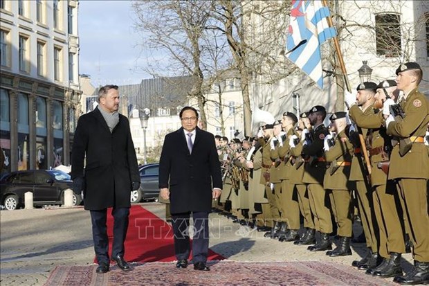 Церемония встречи премьер-министра Фам Минь Тьиня в Великом Герцогстве Люксембург hinh anh 1
