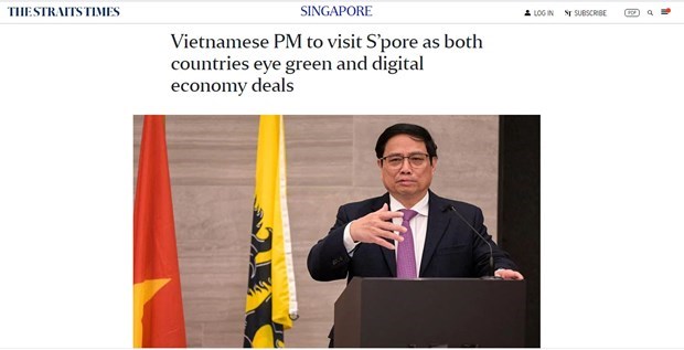 Ежедневная газета Сингапура освещает официальныи визит премьер-министра Тьиня hinh anh 1