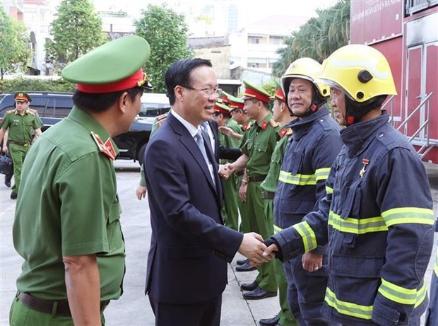 Президент государства Во Ван Тхыонг посетил и поздравил жителеи Хошимина с наступающим Тэтом hinh anh 2