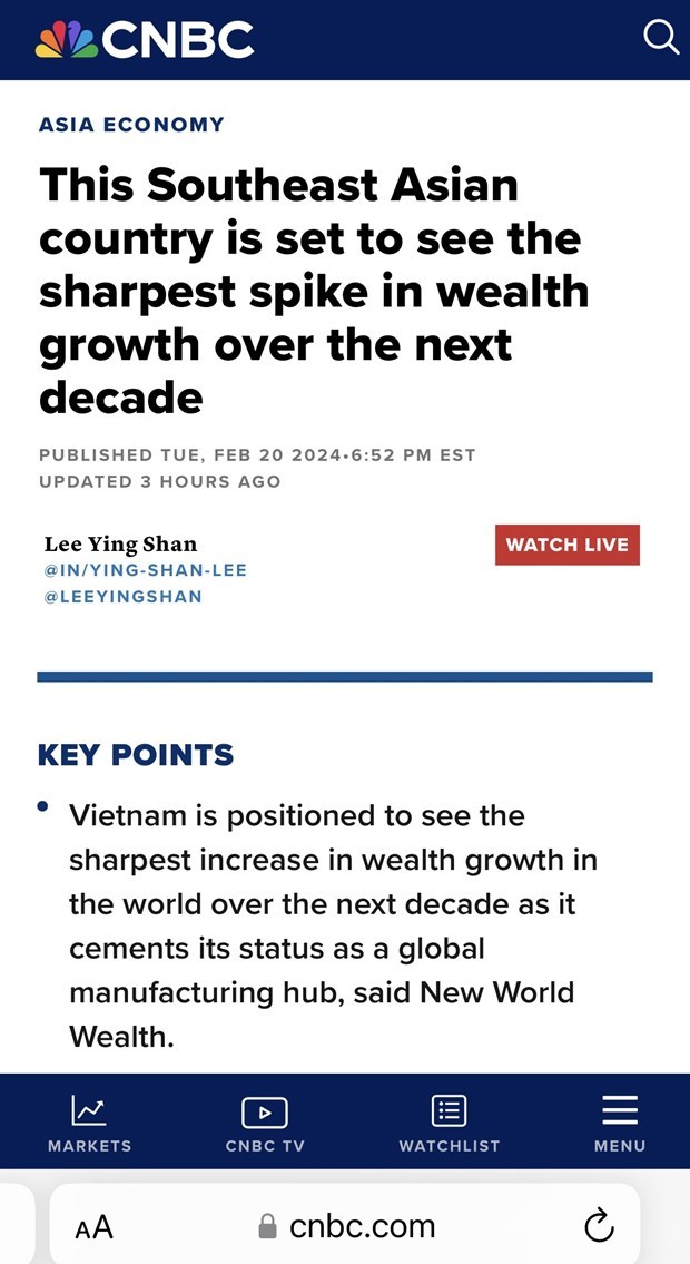 New World Wealth: В следующем десятилетии богатство Вьетнама вырастет на 125 % hinh anh 2