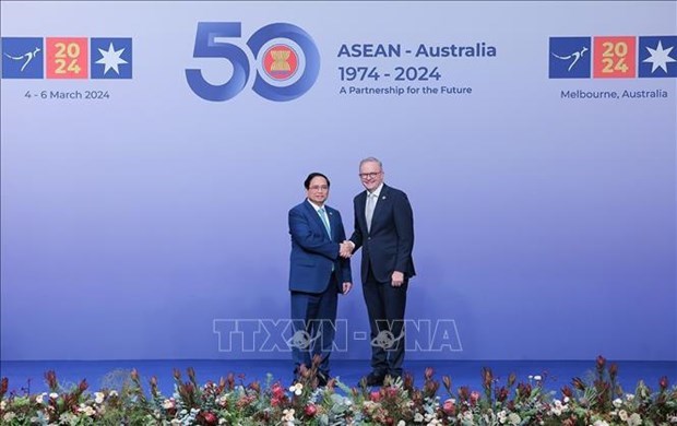 Состоялась церемония приветствия глав делегации на Специальном саммите АСЕАН-Австралия hinh anh 1