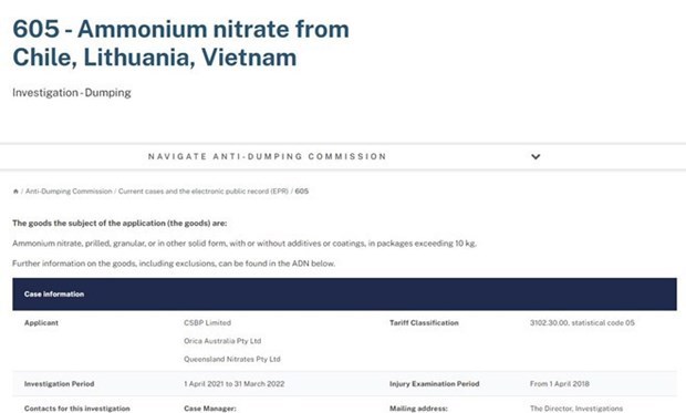 Австралия решила не вводить антидемпинговые пошлины на аммиачную селитру из Вьетнама hinh anh 1